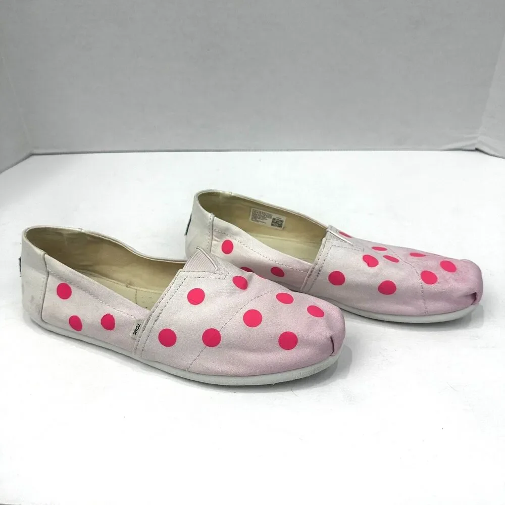 Toms Flats Womens 8.5 Pink & White Polka Dot Classic Alpargata Espadrille Casual